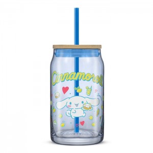 Hello Kitty Cinnamoroll Favorite Flavor Lidded Glass Tumbler Niebieskie | PL_HK61053