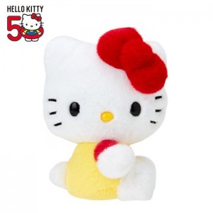 Hello Kitty Hello Kitty 50th Anniv. Plush Mascot (Yellow Overalls) Żółte Czerwone | PL_HK10585