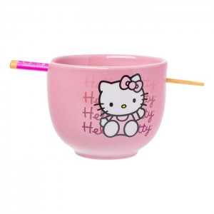 Hello Kitty Hello Kitty Ceramic Ramen Bowl and Chopstick Set (Pink Wave) Różowe | PL_HK57679