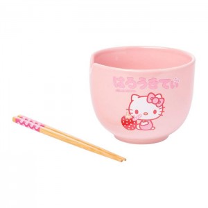 Hello Kitty Hello Kitty Ceramic Ramen Bowl and Chopstick Set (Strawberry Milk) Różowe | PL_HK78643