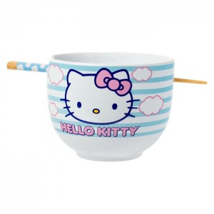 Hello Kitty Hello Kitty Ceramic Ramen Bowl and Chopstick Set (Clouds) Niebieskie | PL_HK86159