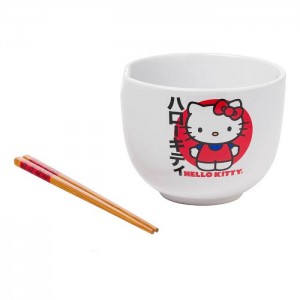 Hello Kitty Hello Kitty Ceramic Ramen Bowl and Chopstick Set (Japan Logo) Czerwone | PL_HK41396