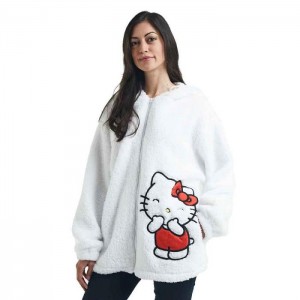 Hello Kitty Hello Kitty Cozy Sherpa Zip Lounge Hoodie Białe | PL_HK38075