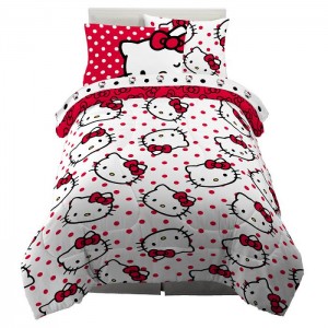 Hello Kitty Hello Kitty Polka Dot Party Bedding Set Czarne Białe | PL_HK62203