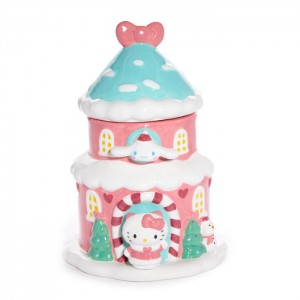 Hello Kitty Hello Kitty and Cinnamoroll Ceramic Holiday Cottage Cookie Jar Różowe Niebieskie | PL_HK41082