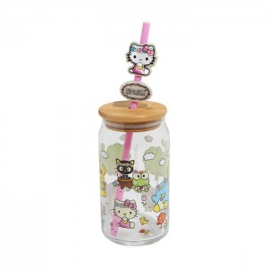 Hello Kitty Hello Kitty and Friends Flower Crowns Bamboo Lidded Glass Tumbler Kolorowe | PL_HK67287