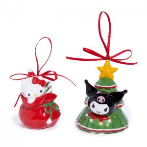 Hello Kitty Hello Kitty and Kuromi 2-pc Holiday Ceramic Ornament Set (Red) Czerwone Zielone | PL_HK93689