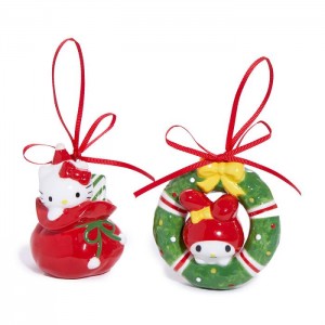 Hello Kitty Hello Kitty and My Melody 2-pc Holiday Ceramic Ornament Set (Red) Czerwone | PL_HK66761