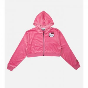 Hello Kitty Hello Kitty x Dumbgood Pink Velour Cropped Hoodie (50th Anniv.) Różowe | PL_HK84788