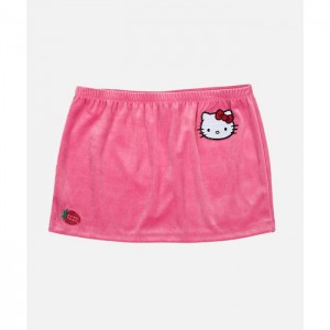 Hello Kitty Hello Kitty x Dumbgood Pink Velour Mini Skirt (50th Anniv.) Różowe | PL_HK43647