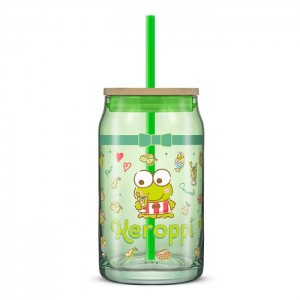 Hello Kitty Keroppi Favorite Flavor Lidded Glass Tumbler Zielone | PL_HK26428