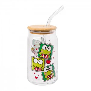 Hello Kitty Keroppi Snacks Bamboo Lidded Glass Tumbler Zielone | PL_HK11142