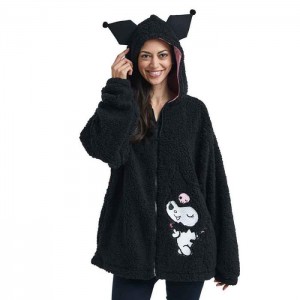 Hello Kitty Kuromi Cozy Sherpa Zip Lounge Hoodie Czarne | PL_HK55013