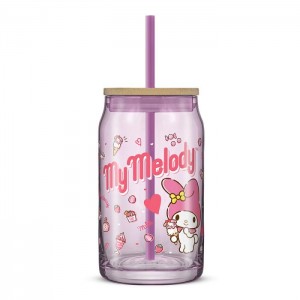 Hello Kitty My Melody Favorite Flavor Lidded Glass Tumbler Fioletowe | PL_HK48265