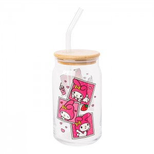 Hello Kitty My Melody Snacks Bamboo Lidded Glass Tumbler Różowe | PL_HK61917