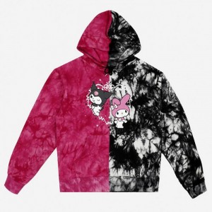 Hello Kitty My Melody & Kuromi x Dumbgood Tie Dye Split Hoodie Czerwone Czarne | PL_HK28961