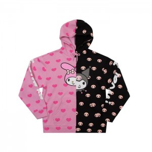 Hello Kitty My Melody & Kuromi x Dumbgood Split Hoodie Różowe Czarne | PL_HK21557