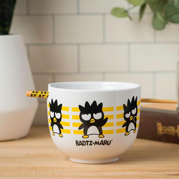 Hello Kitty Badtz-maru Ceramic Ramen Bowl and Chopstick Set (Stripes) Żółte | PL_HK76186