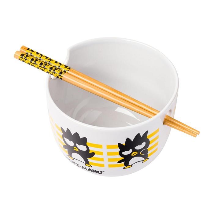 Hello Kitty Badtz-maru Ceramic Ramen Bowl and Chopstick Set (Stripes) Żółte | PL_HK76186