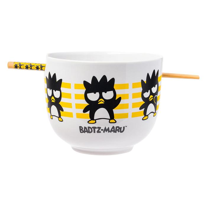 Hello Kitty Badtz-maru Ceramic Ramen Bowl and Chopstick Set (Stripes) Żółte | PL_HK76186