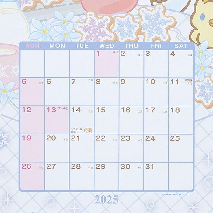 Hello Kitty Cinnamoroll 2025 Die-Cut Wall Calendar Niebieskie | PL_HK24078