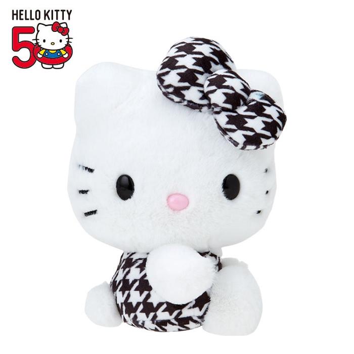 Hello Kitty Hello Kitty 50th Anniv. Plush Mascot (Black Houndstooth) Białe Czarne | PL_HK14192