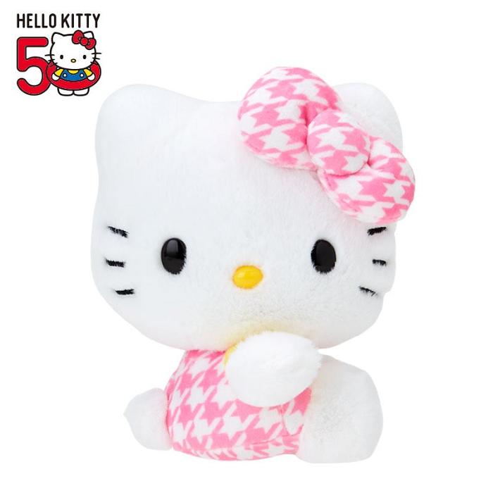 Hello Kitty Hello Kitty 50th Anniv. Plush Mascot (Pink Houndstooth) Białe Różowe | PL_HK27194