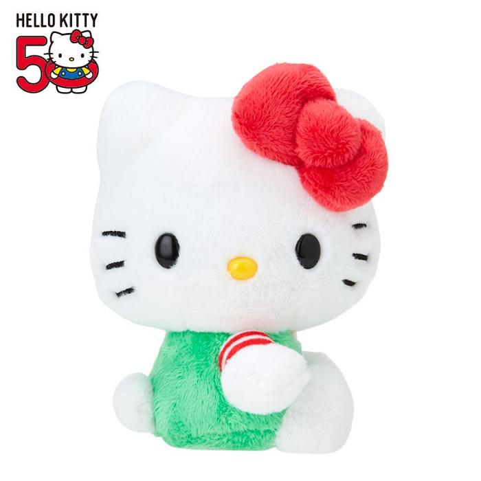 Hello Kitty Hello Kitty 50th Anniv. Plush Mascot (Green Overalls) Zielone Czerwone | PL_HK77768