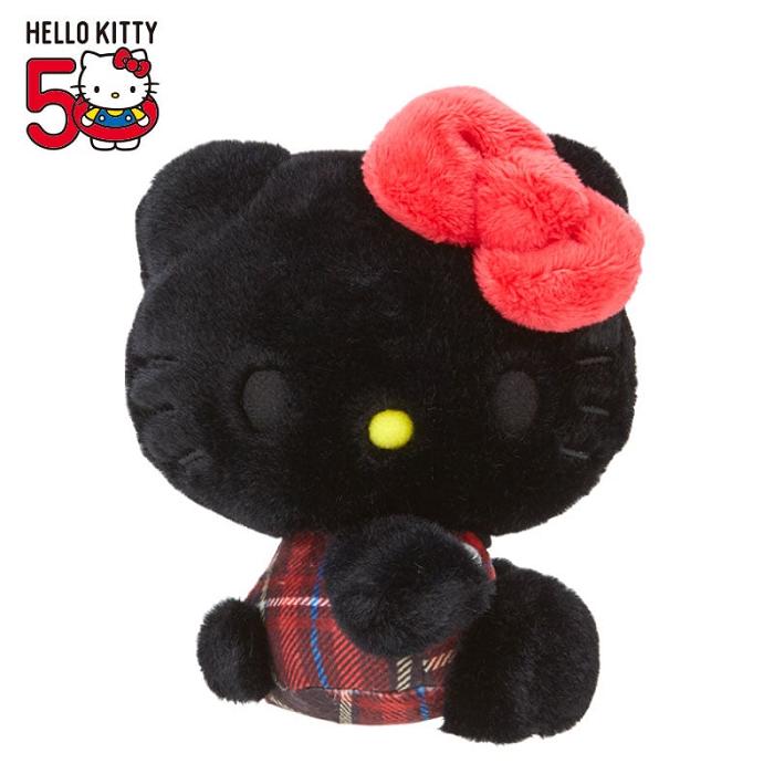 Hello Kitty Hello Kitty 50th Anniv. Plush Mascot (Black Tartan) Czarne Czerwone | PL_HK44819