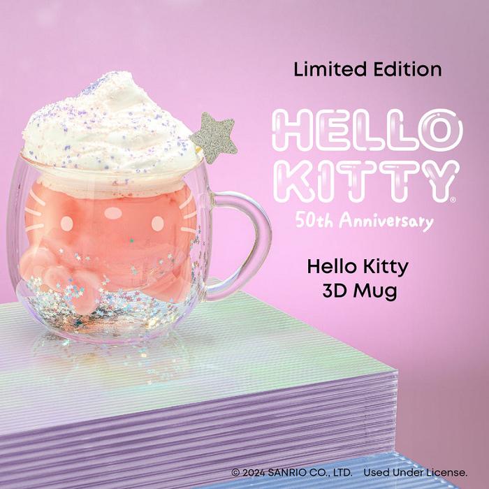 Hello Kitty Hello Kitty 50th Anniversary Limited Edition 3D Double Wall Glass Mug Silve | PL_HK57276