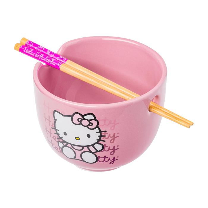 Hello Kitty Hello Kitty Ceramic Ramen Bowl and Chopstick Set (Pink Wave) Różowe | PL_HK57679