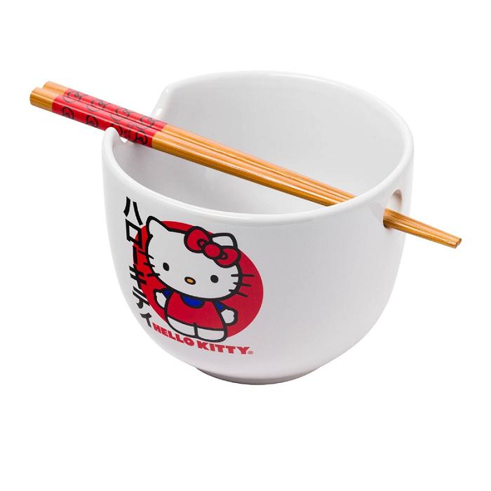 Hello Kitty Hello Kitty Ceramic Ramen Bowl and Chopstick Set (Japan Logo) Czerwone | PL_HK41396