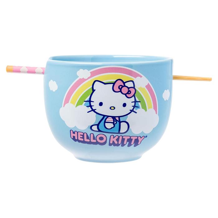 Hello Kitty Hello Kitty Ceramic Ramen Bowl and Chopstick Set (Rainbow) Niebieskie | PL_HK47462