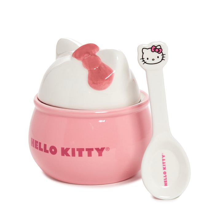 Hello Kitty Hello Kitty Ceramic Sculpted Bowl and Spoon Set Różowe | PL_HK77641