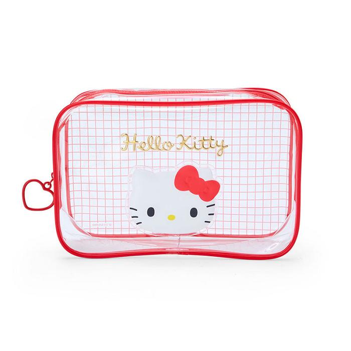 Hello Kitty Hello Kitty Clear Grid Zipper Pouch Czerwone | PL_HK63021