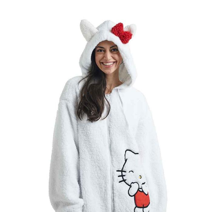 Hello Kitty Hello Kitty Cozy Sherpa Zip Lounge Hoodie Białe | PL_HK38075