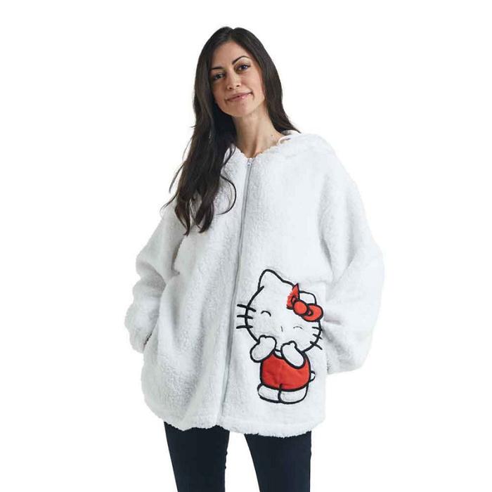 Hello Kitty Hello Kitty Cozy Sherpa Zip Lounge Hoodie Białe | PL_HK38075