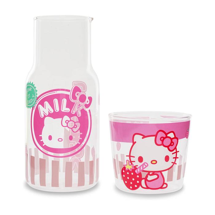 Hello Kitty Hello Kitty Glass Carafe and Cup Set (Strawberry Milk) Różowe | PL_HK73388