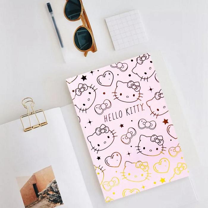 Hello Kitty Hello Kitty Gold Foil Hardcover Journal Różowe | PL_HK83473