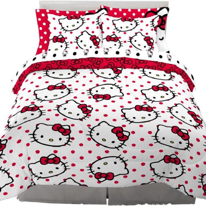 Hello Kitty Hello Kitty Polka Dot Party Bedding Set Czarne Białe | PL_HK62203