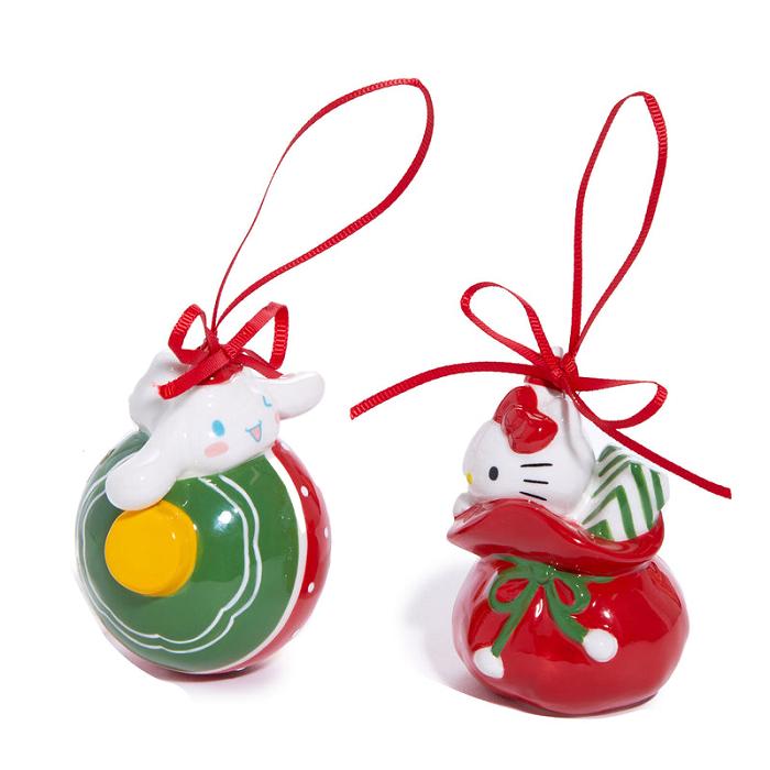 Hello Kitty Hello Kitty and Cinnamoroll 2-pc Holiday Ceramic Ornament Set (Red) Czerwone Zielone | PL_HK37479