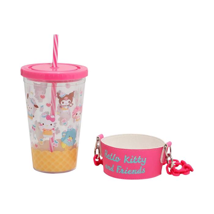 Hello Kitty Hello Kitty and Friends Acrylic Travel Tumbler With Chain Holder Różowe | PL_HK33651