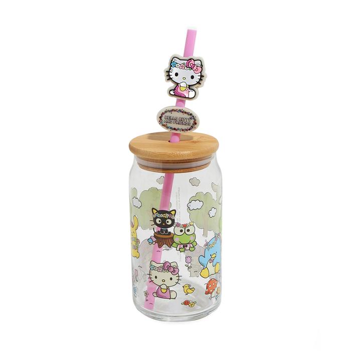 Hello Kitty Hello Kitty and Friends Flower Crowns Bamboo Lidded Glass Tumbler Kolorowe | PL_HK67287