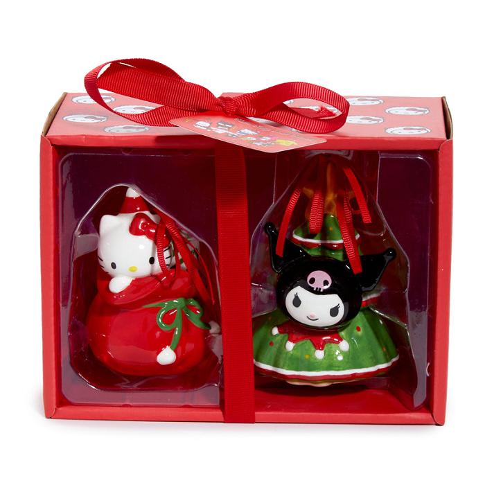 Hello Kitty Hello Kitty and Kuromi 2-pc Holiday Ceramic Ornament Set (Red) Czerwone Zielone | PL_HK38718