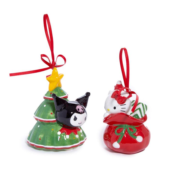 Hello Kitty Hello Kitty and Kuromi 2-pc Holiday Ceramic Ornament Set (Red) Czerwone Zielone | PL_HK38718