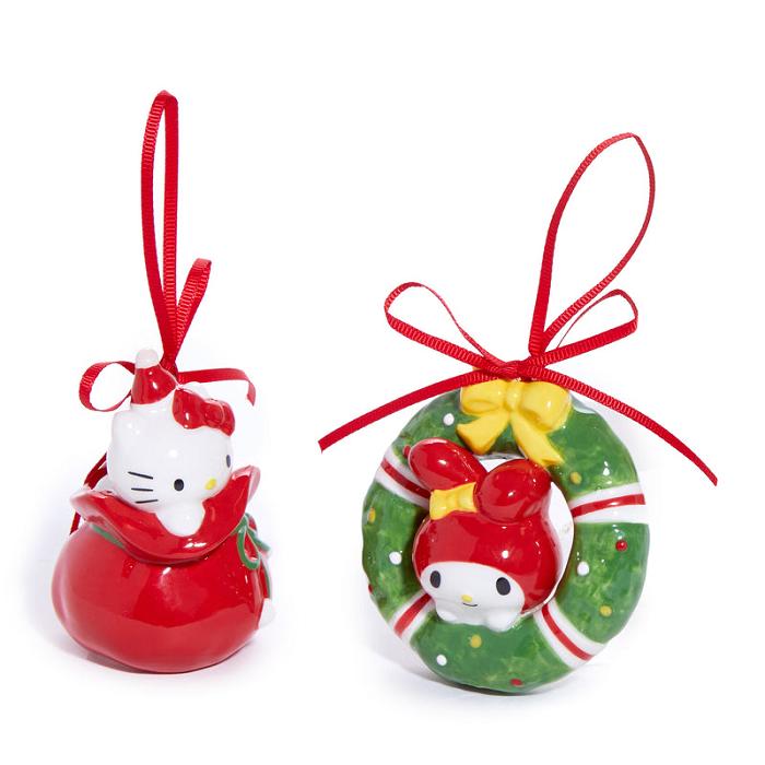 Hello Kitty Hello Kitty and My Melody 2-pc Holiday Ceramic Ornament Set (Red) Czerwone Zielone | PL_HK24533