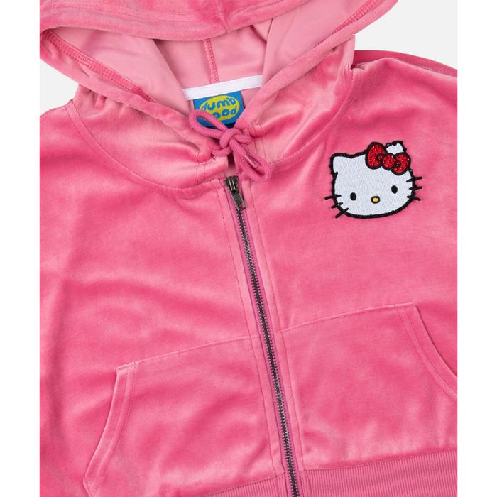 Hello Kitty Hello Kitty x Dumbgood Pink Velour Cropped Hoodie (50th Anniv.) Różowe | PL_HK84788