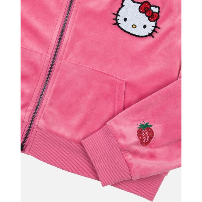 Hello Kitty Hello Kitty x Dumbgood Pink Velour Cropped Hoodie (50th Anniv.) Różowe | PL_HK84788