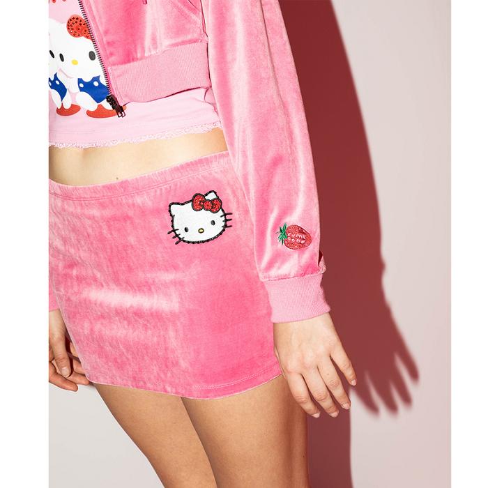 Hello Kitty Hello Kitty x Dumbgood Pink Velour Mini Skirt (50th Anniv.) Różowe | PL_HK43647