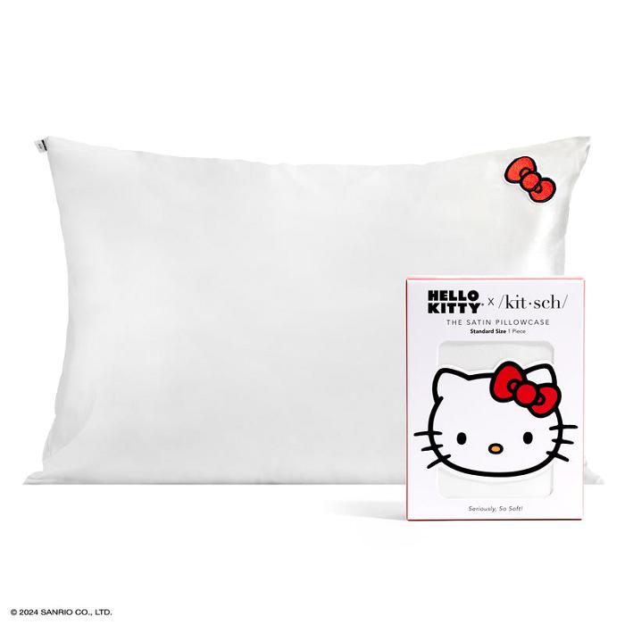 Hello Kitty Hello Kitty x Kitsch Bow Pillowcase (Solid Ivory) Białe | PL_HK77727